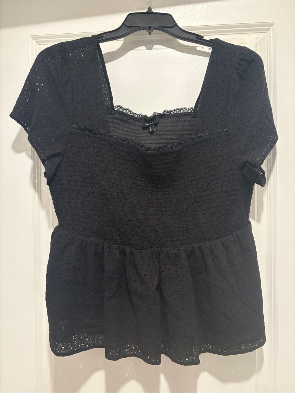 torrid Black Square-Neck Peplum Eyelet Blouse